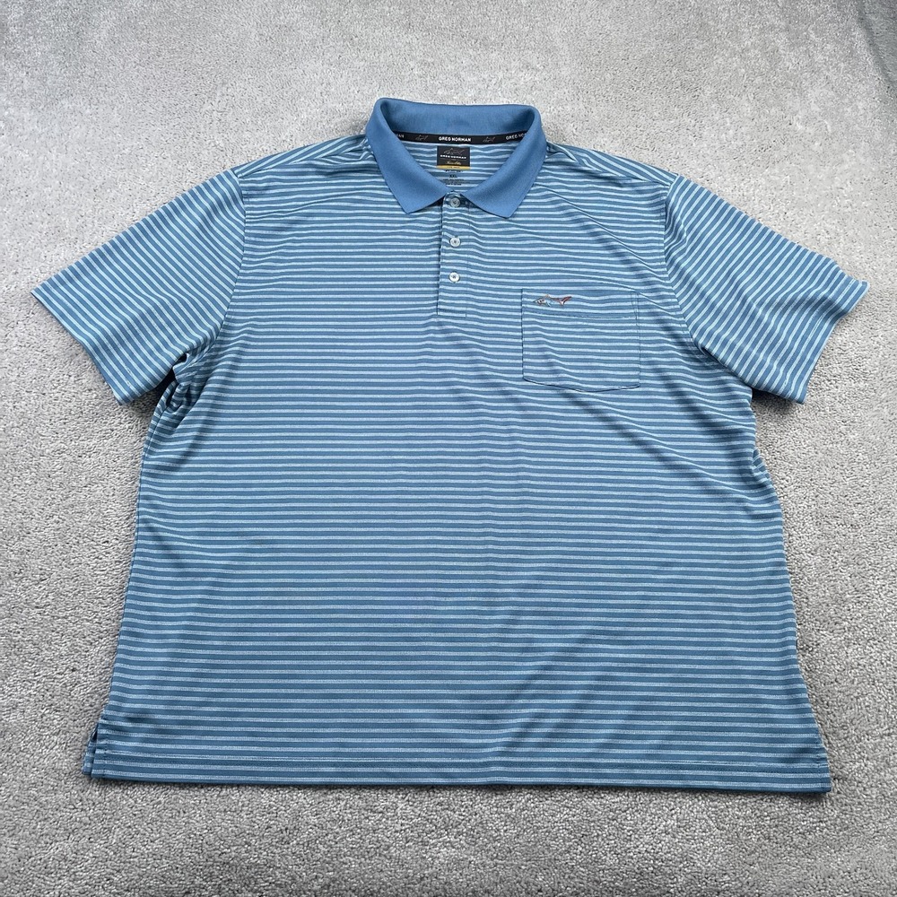 Greg Norman Polo Shirt Mens 2XL XXL Blue Stripes Performance Golf Tasso‎ Elba